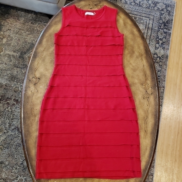 Calvin Klein Pleated Red Bodycon Dress Size Small - Picture 2 of 8